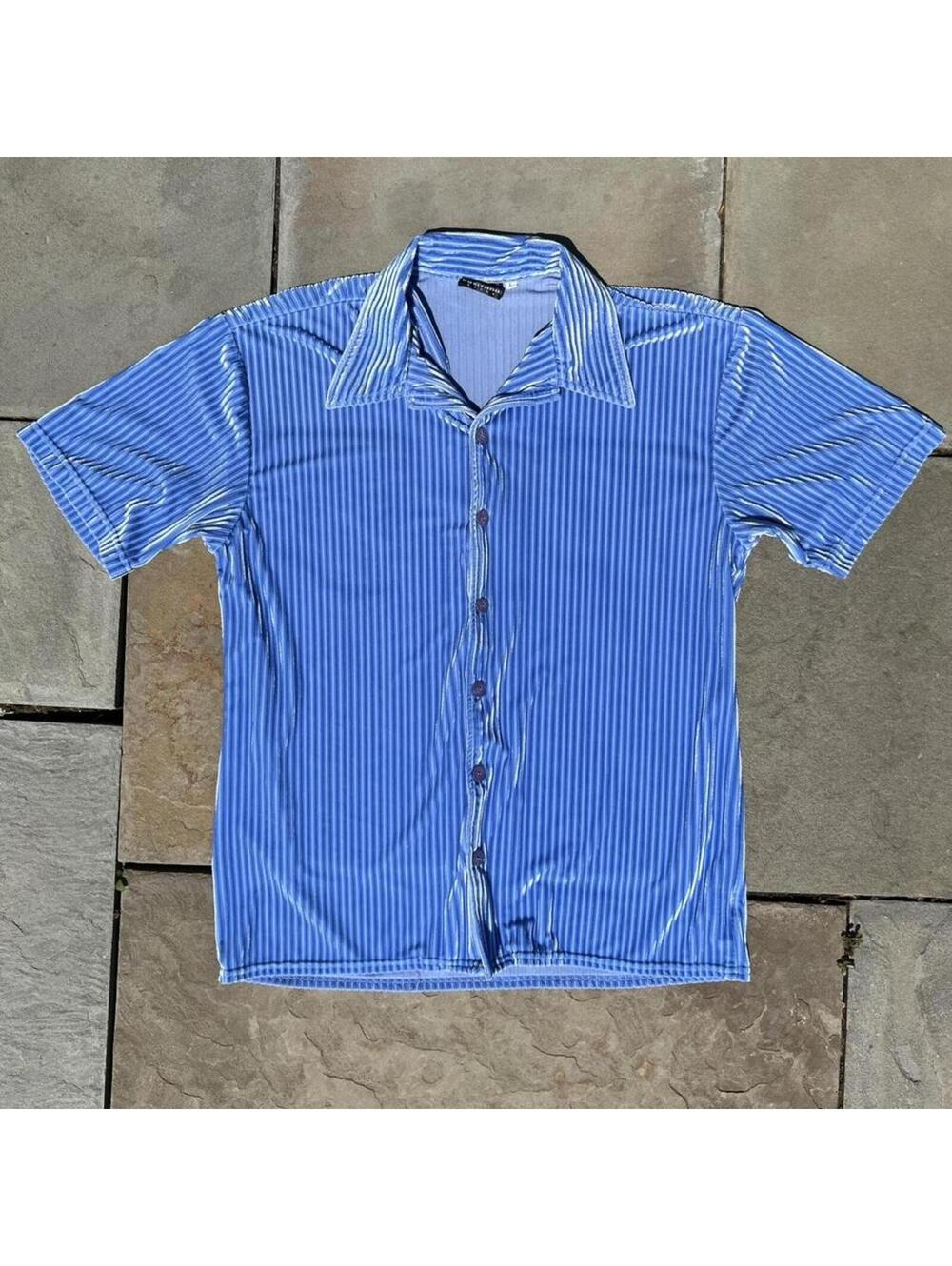 Neo-Vintage 90s Blue Corduroy Velour Club Shirt Made in USA